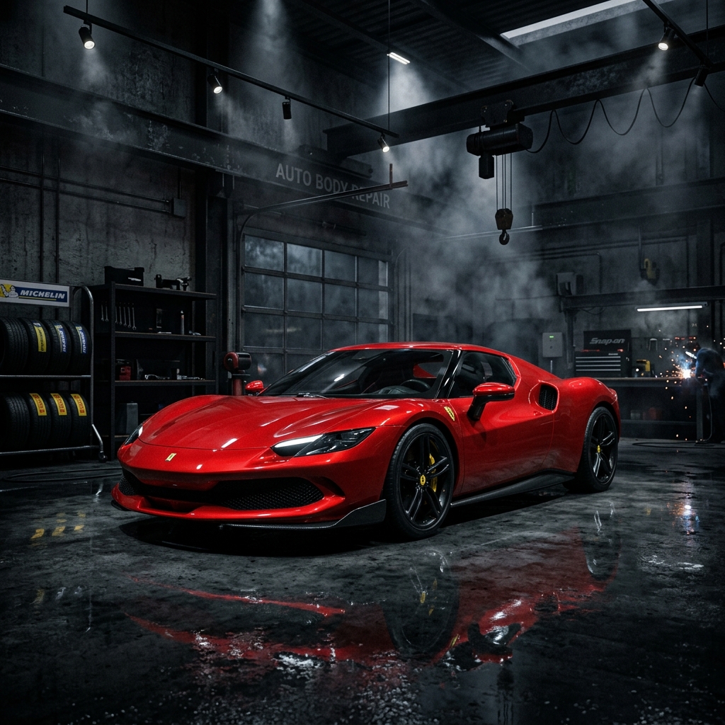 Sports car in dark garage